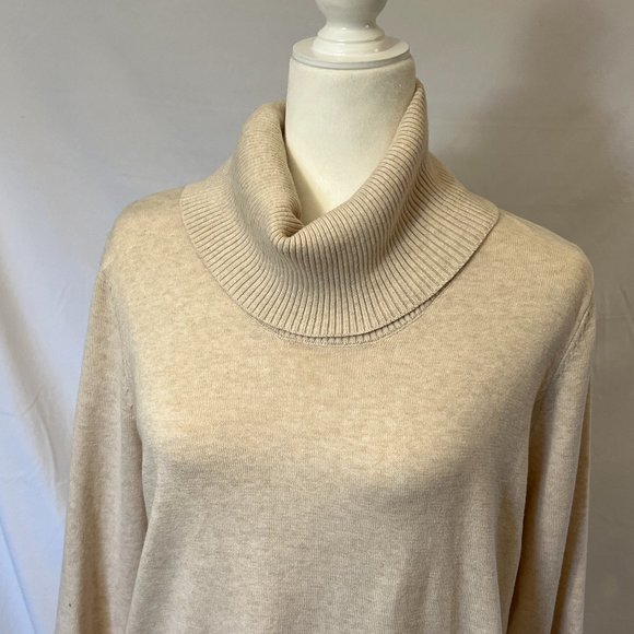 Jeanne Pierre beige cowl neck sweater with pockets - Picture 1 of 6